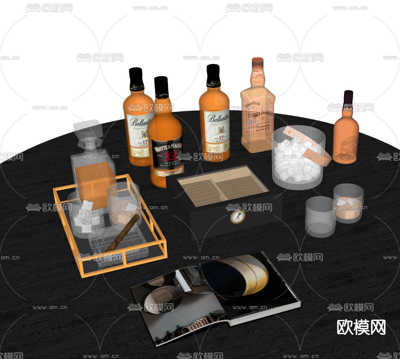 酒具用品 雪茄 酒杯 冰桶 洋酒su模型