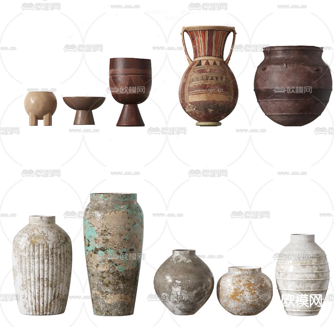 侘寂风陶瓷 器皿摆件su模型下载（渲染图1）