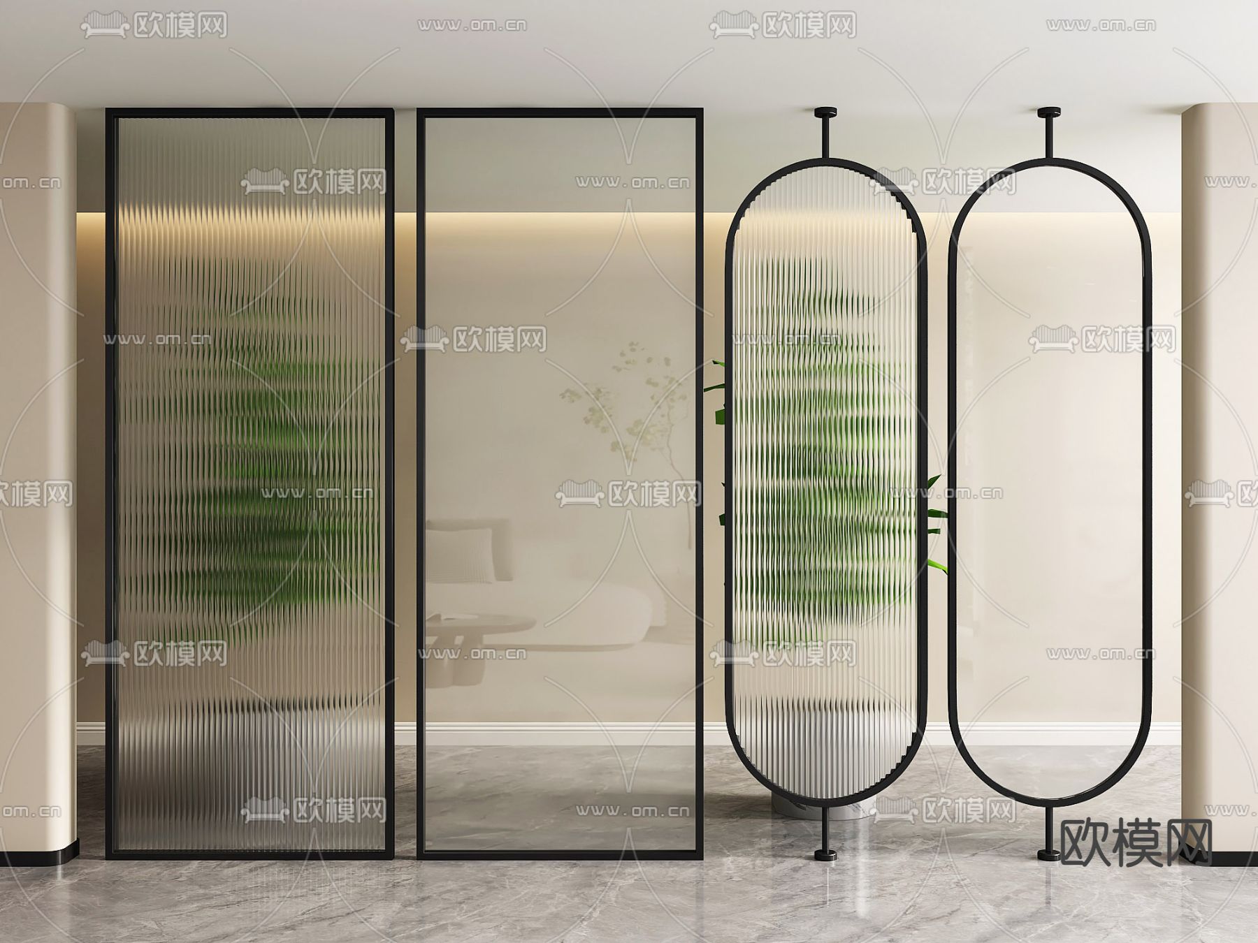 长虹玻璃隔断 屏风su模型下载（渲染图1）