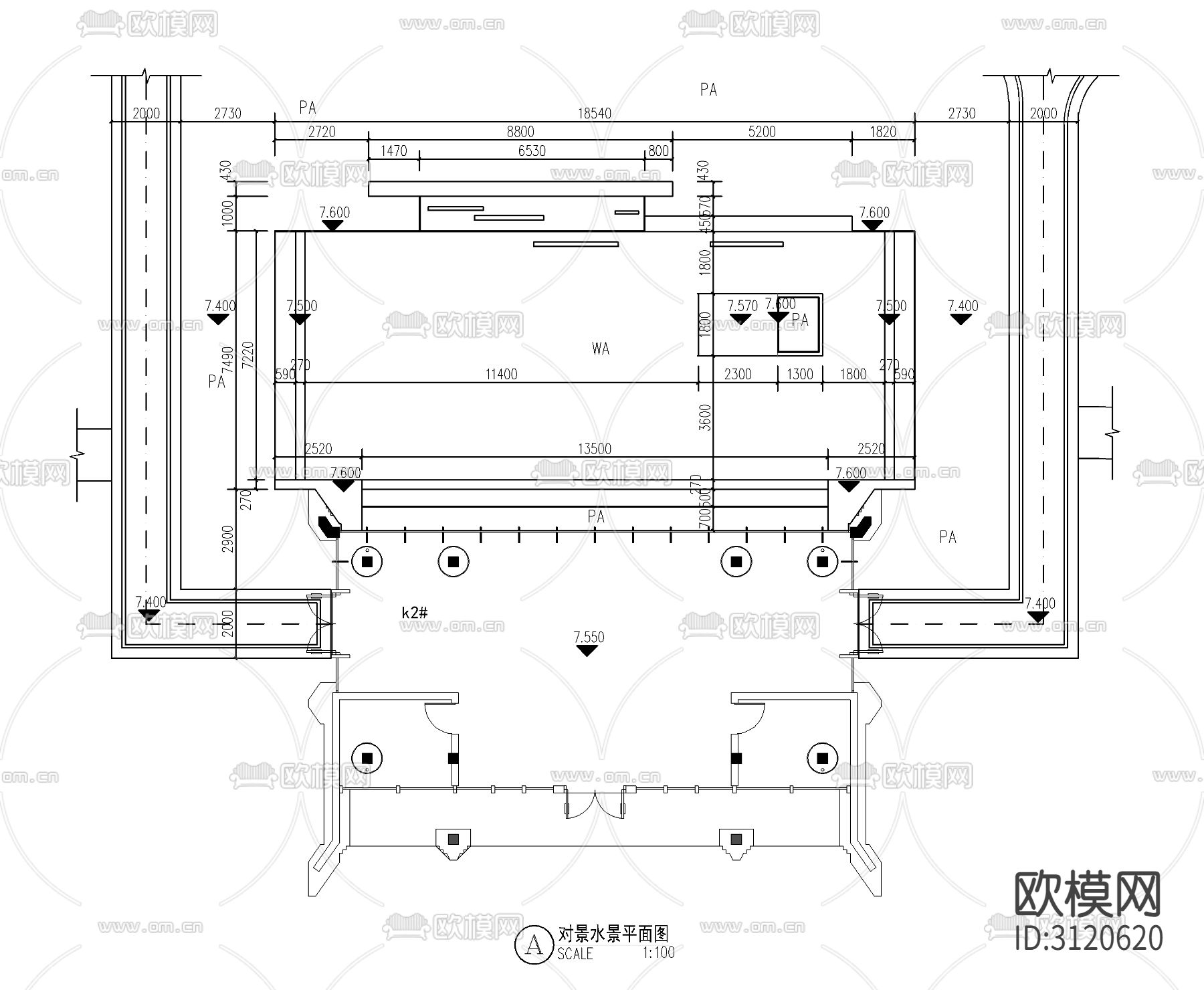 9组现代新中式镜面水景cad大样图下载（渲染图1）