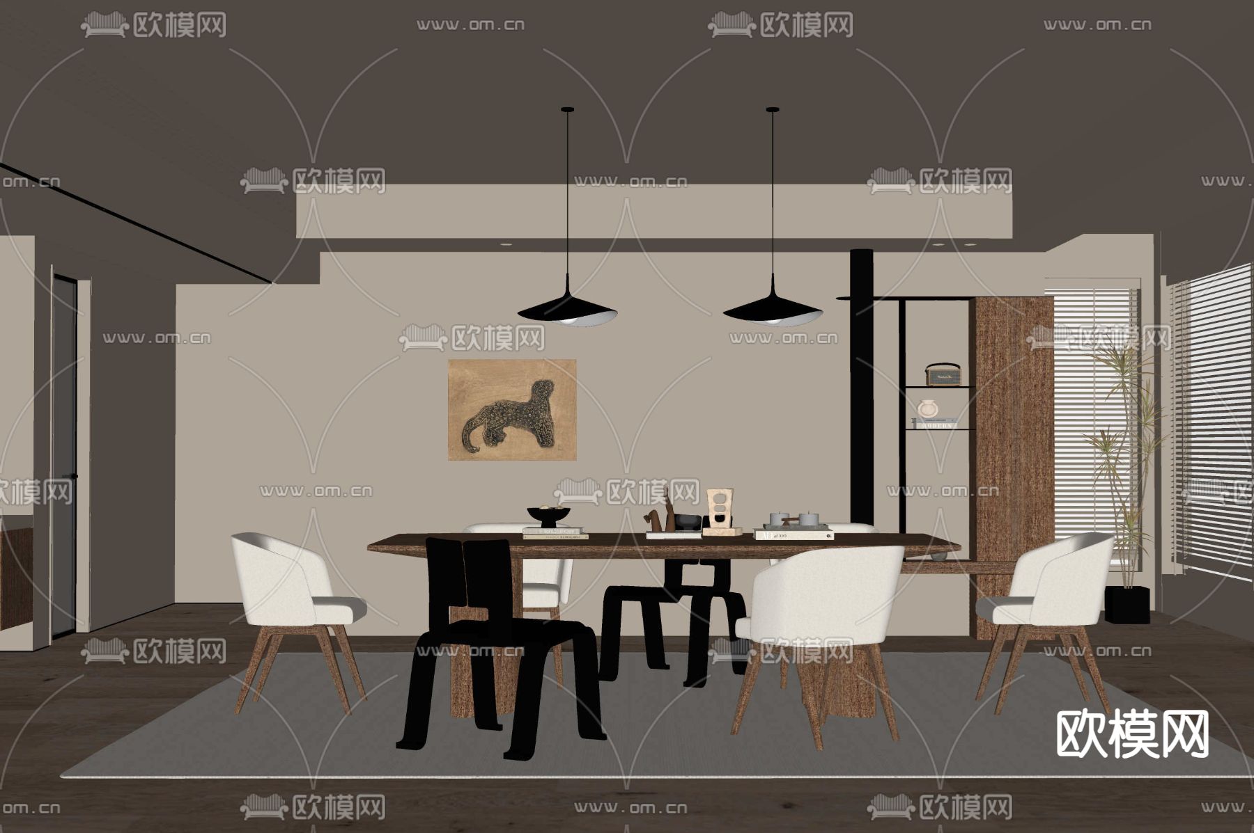 中古风餐厅su模型下载（渲染图1）