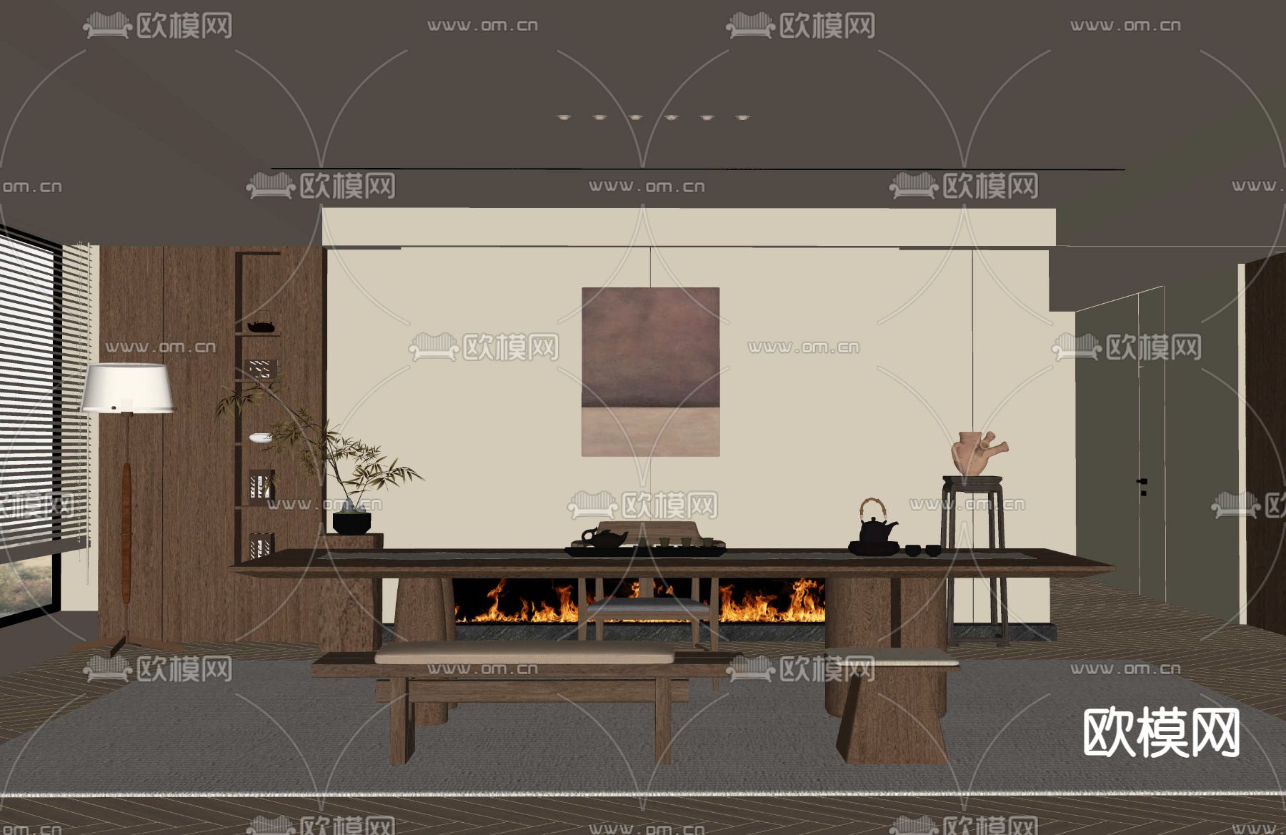 中古风茶室su模型下载（渲染图1）