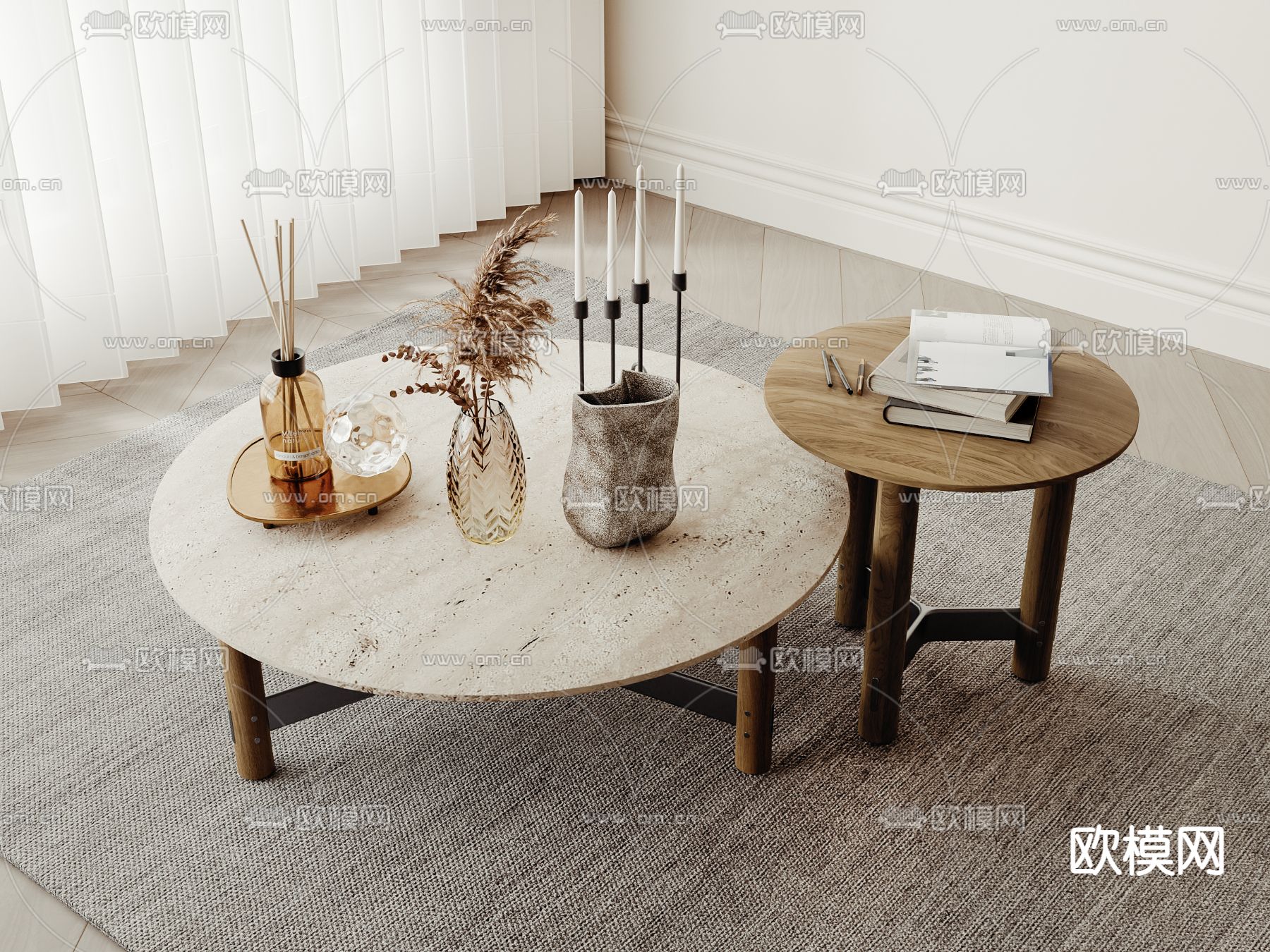 侘寂风茶几su模型下载（渲染图2）