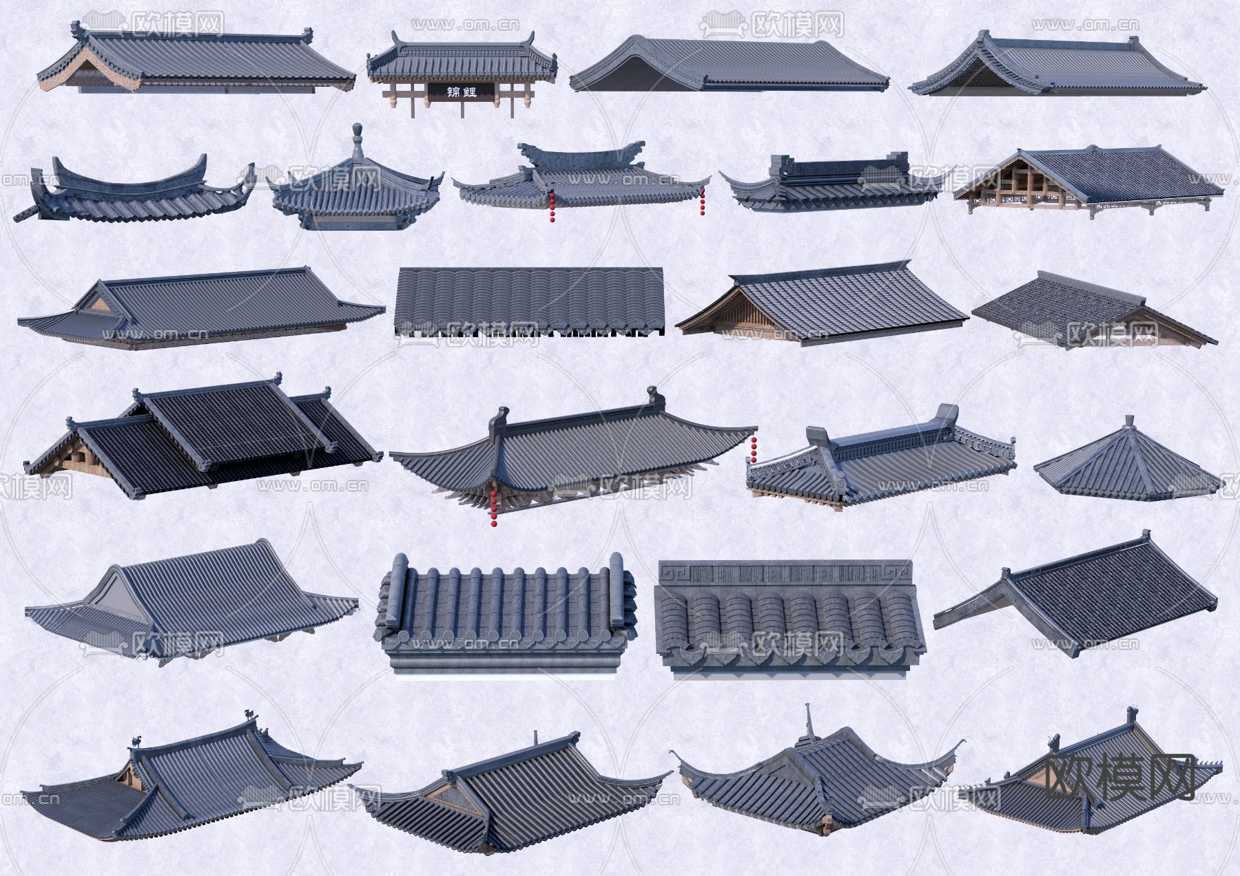 中式屋檐  古建屋顶 飞檐屋顶 瓦屋面su模型下载（渲染图1）