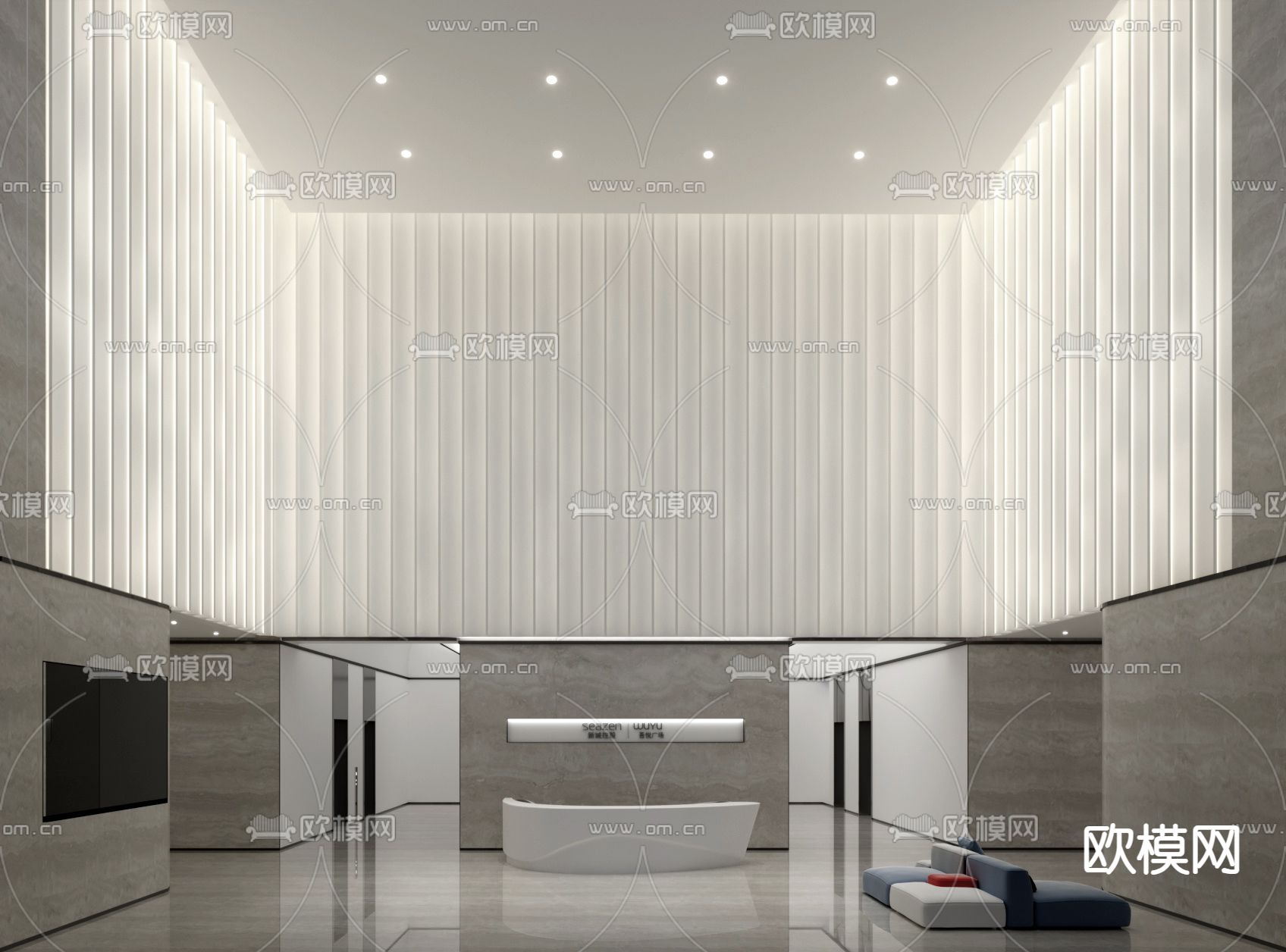 现代公司大堂3d模型下载（渲染图1）