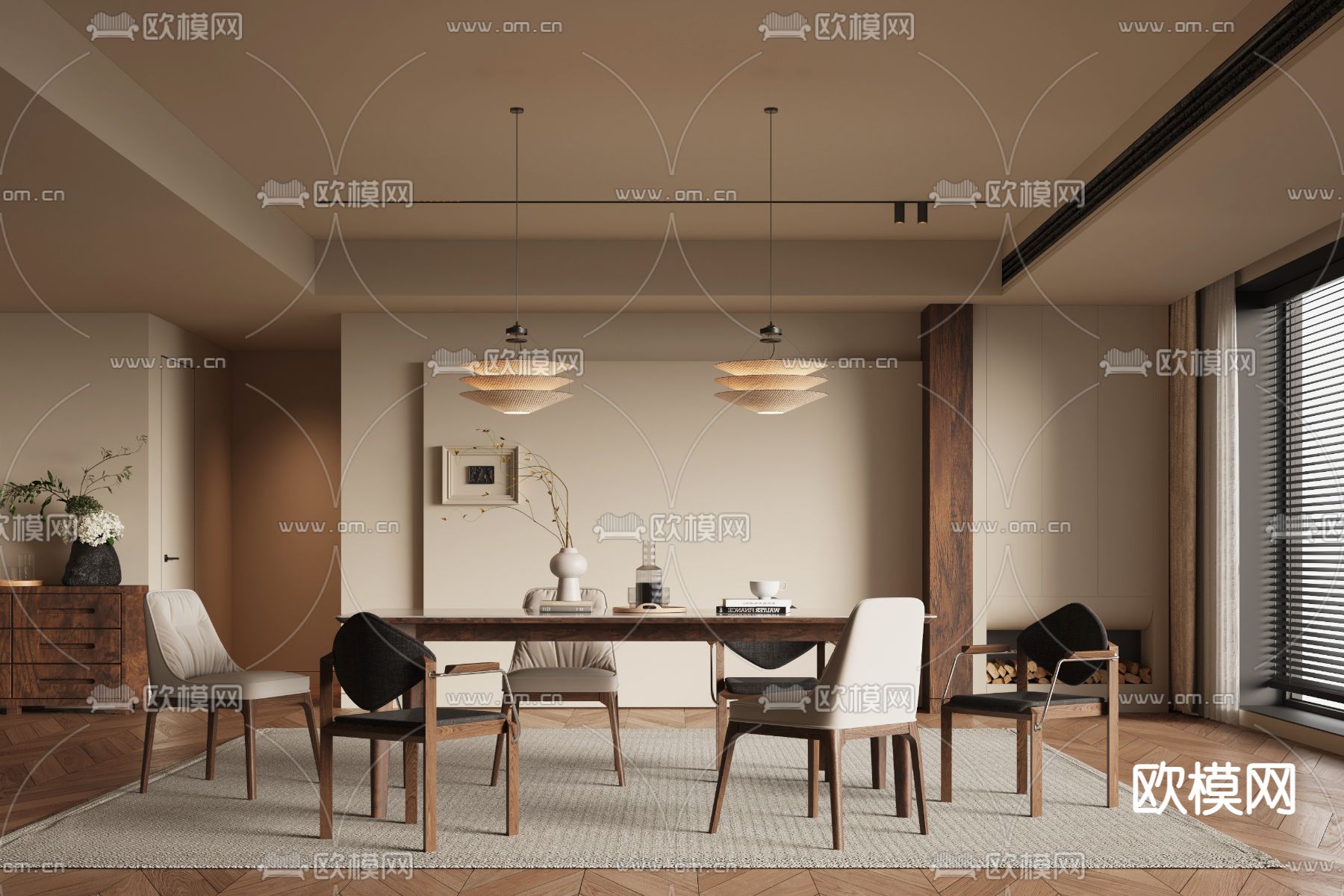 中古风餐厅su模型下载（渲染图2）
