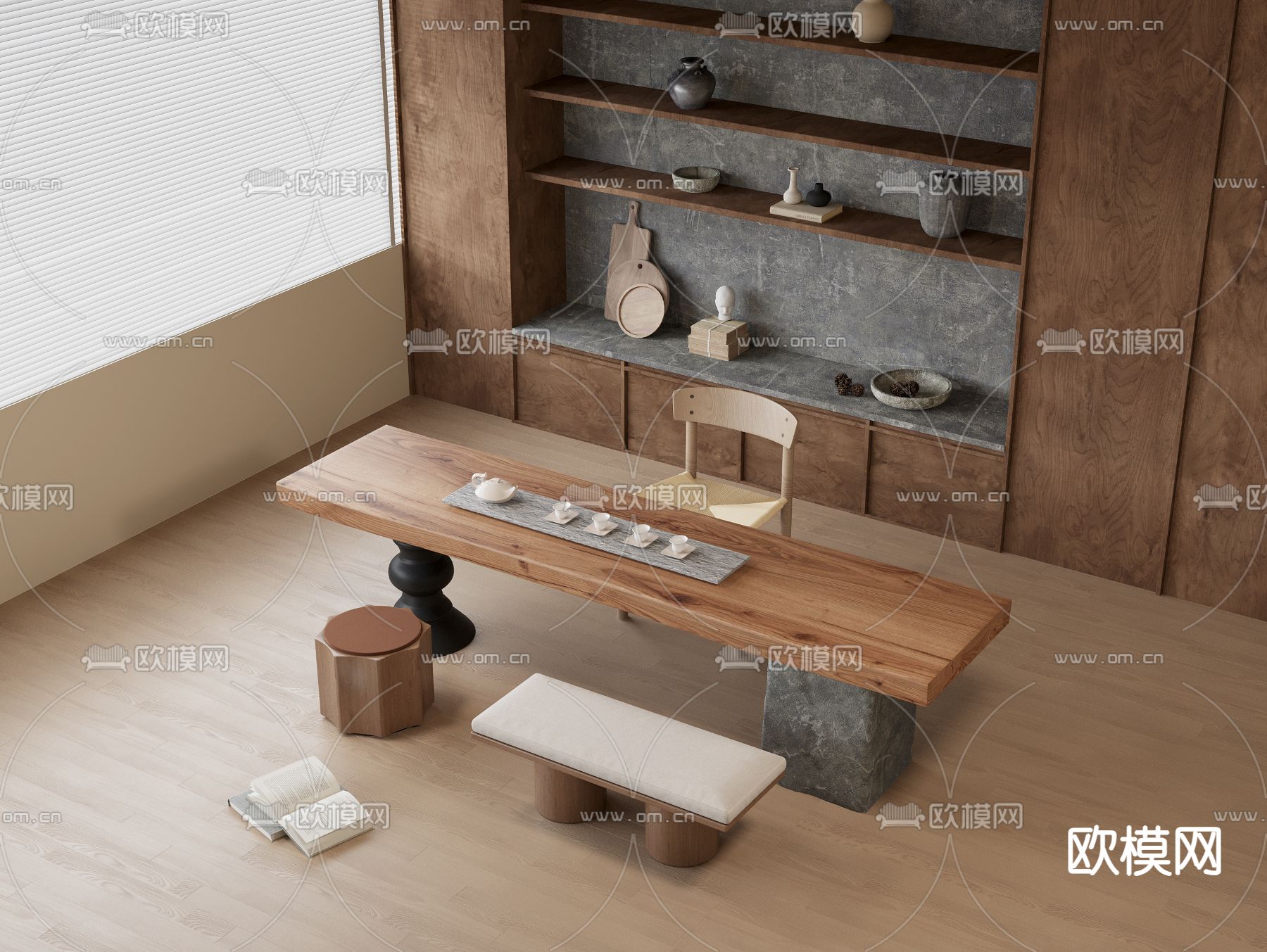 侘寂茶桌 茶台3d模型下载