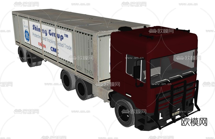 擎天柱卡车 集装箱运输车 大货车 重型卡车su模型下载(渲染图1)
