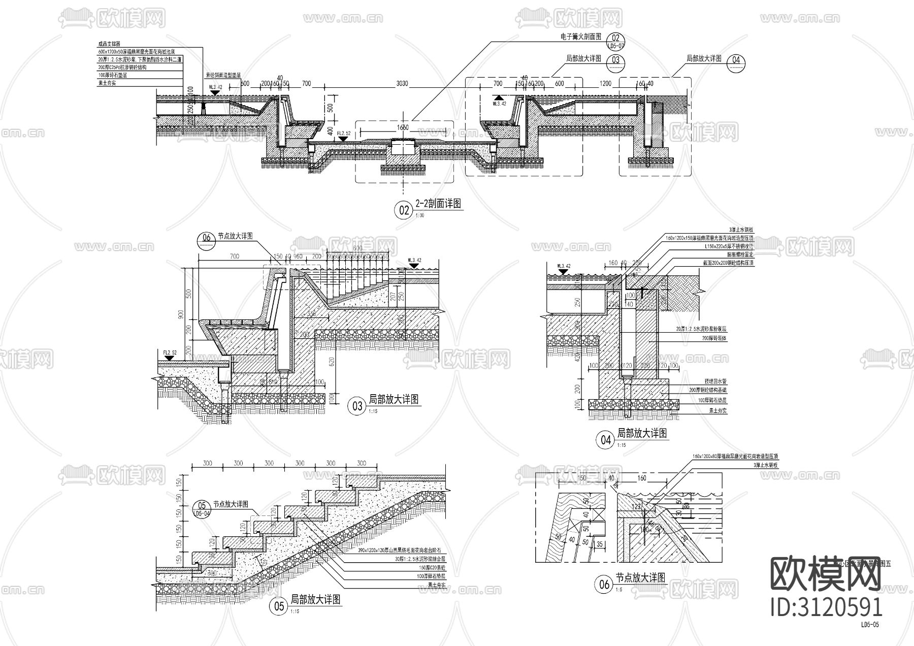 9组现代跌水水景cad大样图下载（渲染图3）