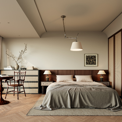  侘寂卧室 主卧 主人房su模型 