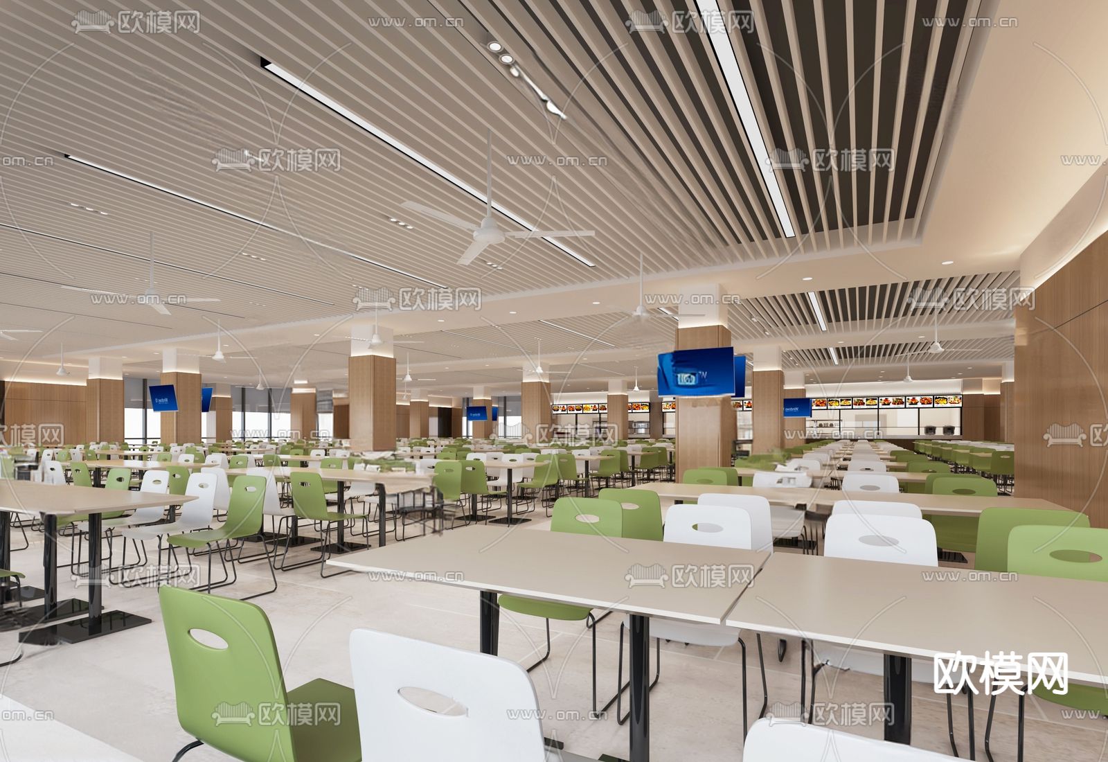 现代学校食堂su模型下载（渲染图1）