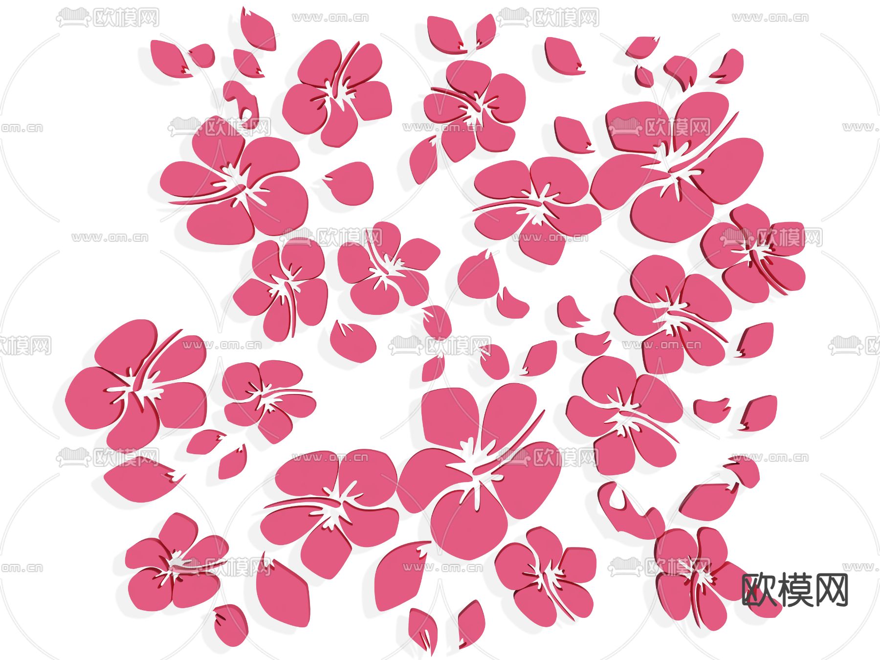 樱樱花墙饰 花卉剪影 图标墙贴su模型下载（渲染图1）