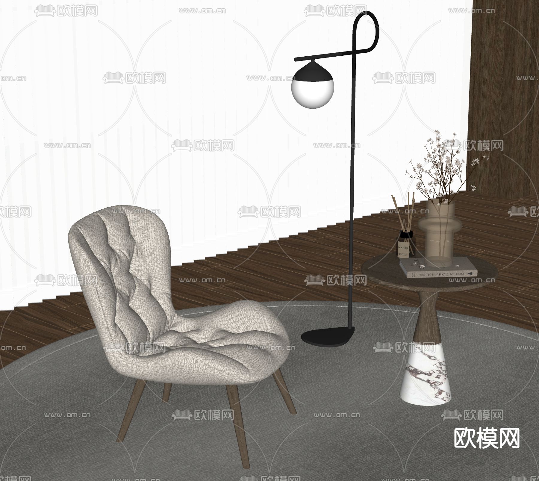 现代休闲椅 扶手椅su模型下载（渲染图1）