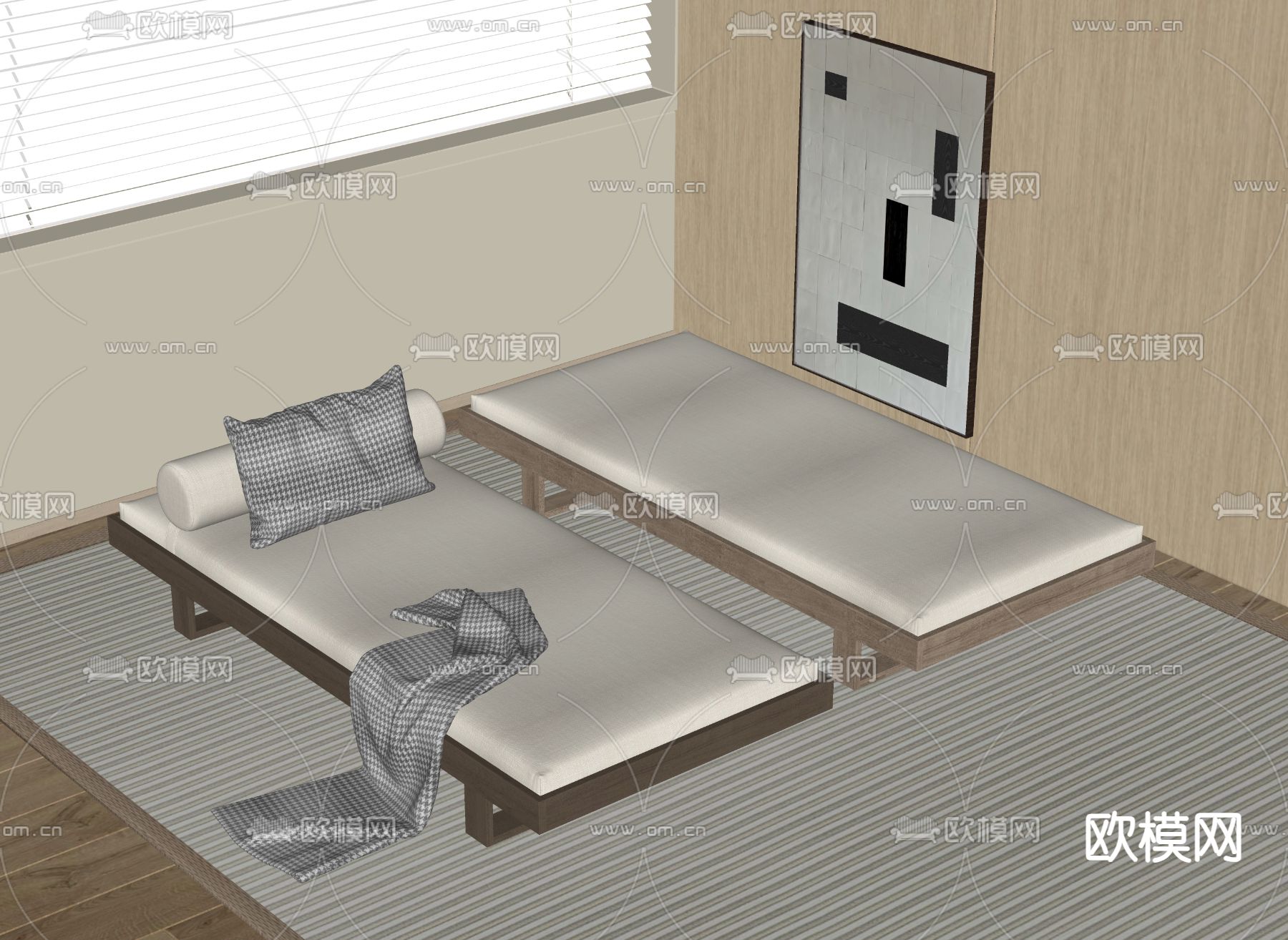 现代沙发凳su模型下载（渲染图1）