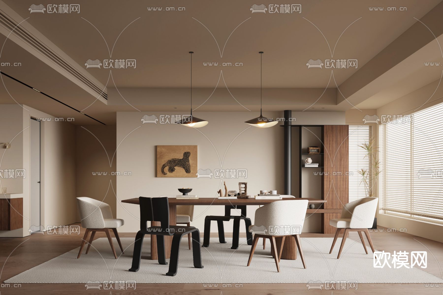 中古风餐厅su模型下载（渲染图2）