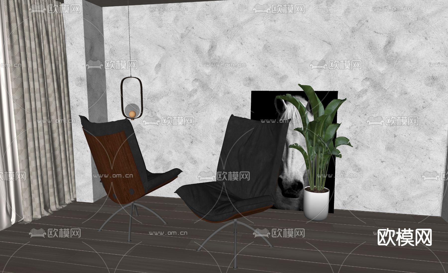 现代休闲椅su模型下载（渲染图1）