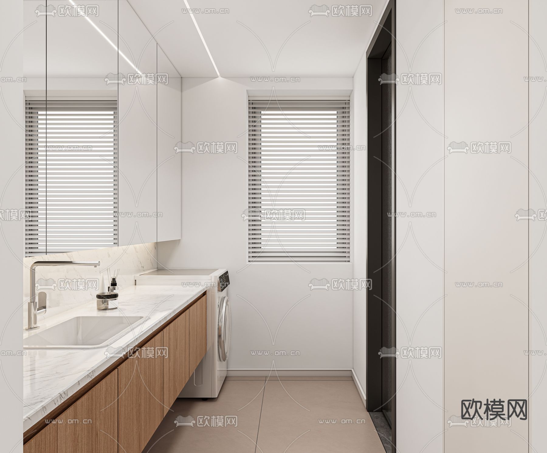 现代卫生间 洗手台su模型下载（渲染图2）