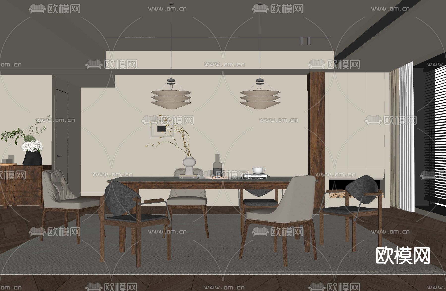 中古风餐厅su模型下载（渲染图1）