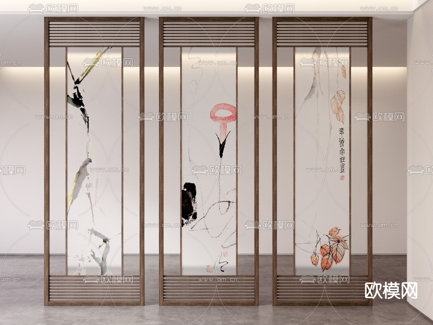 新中式屏风 隔断3d模型下载