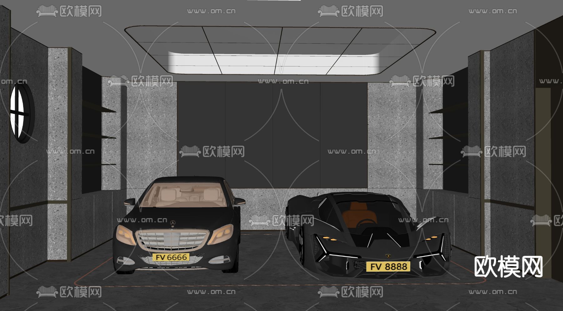 现代车库 跑车su模型下载（渲染图1）