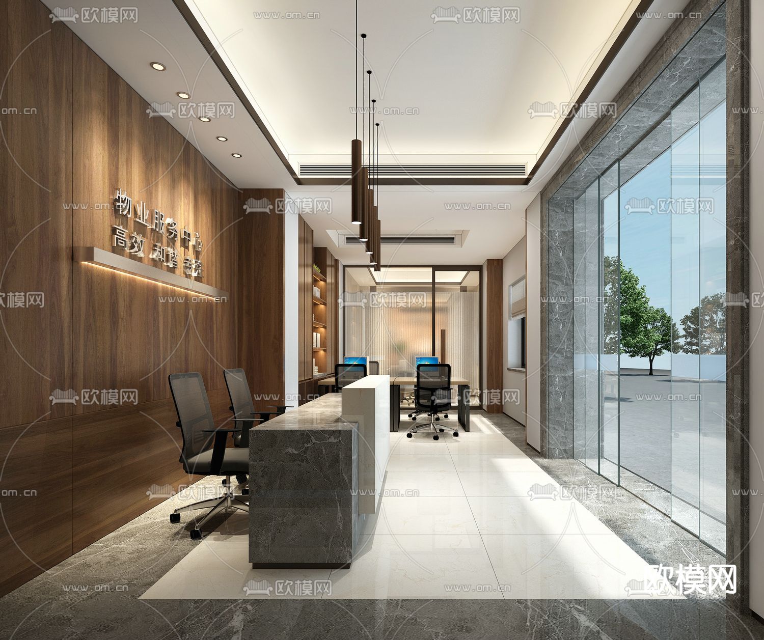 公司前台 服务台 接待台3d模型下载