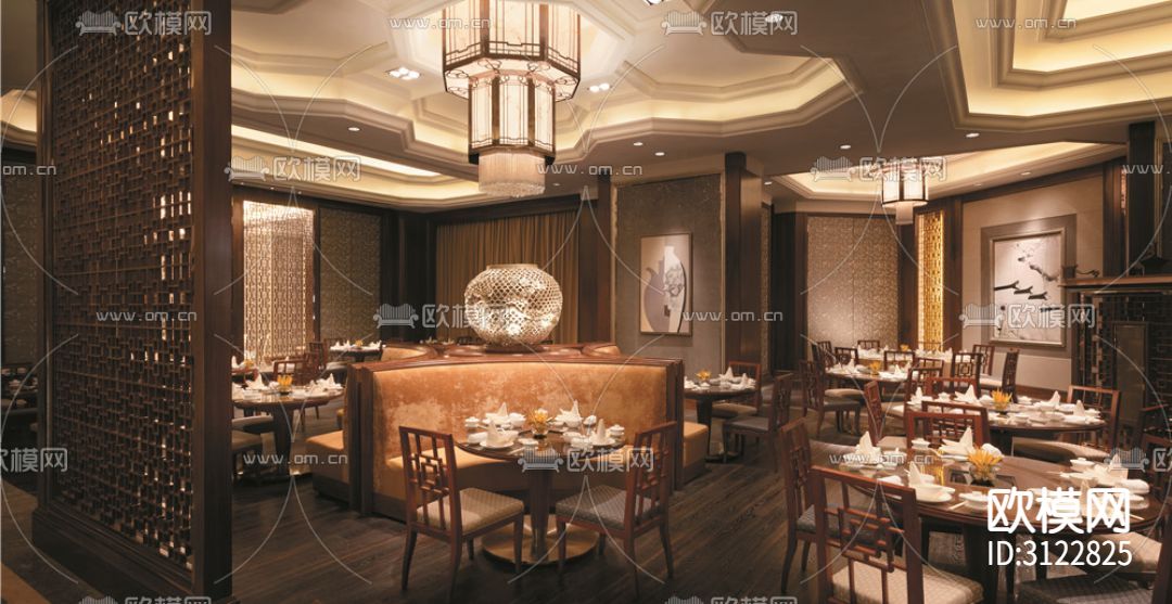 中餐厅cad施工图下载（渲染图7）