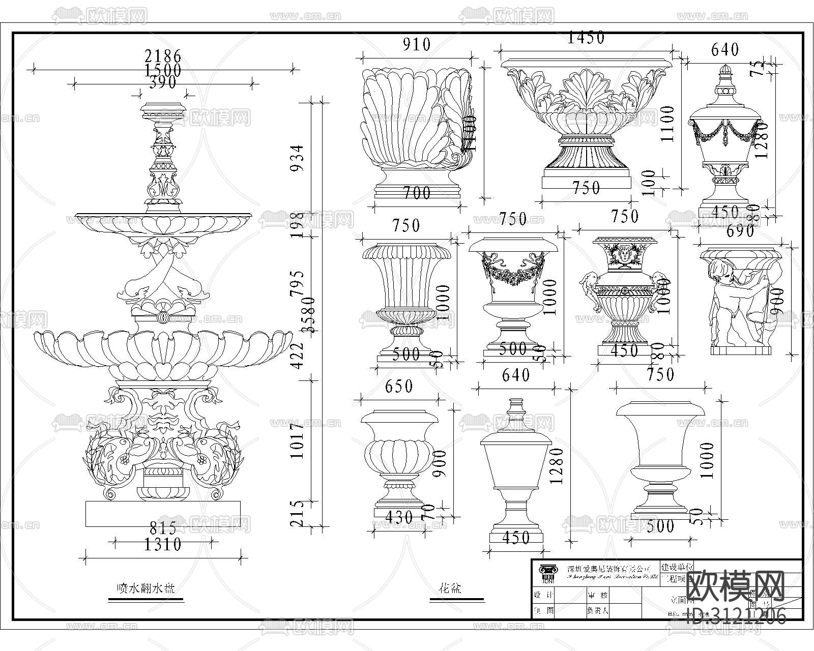 欧式构件 柱型cad立面图下载（渲染图2）