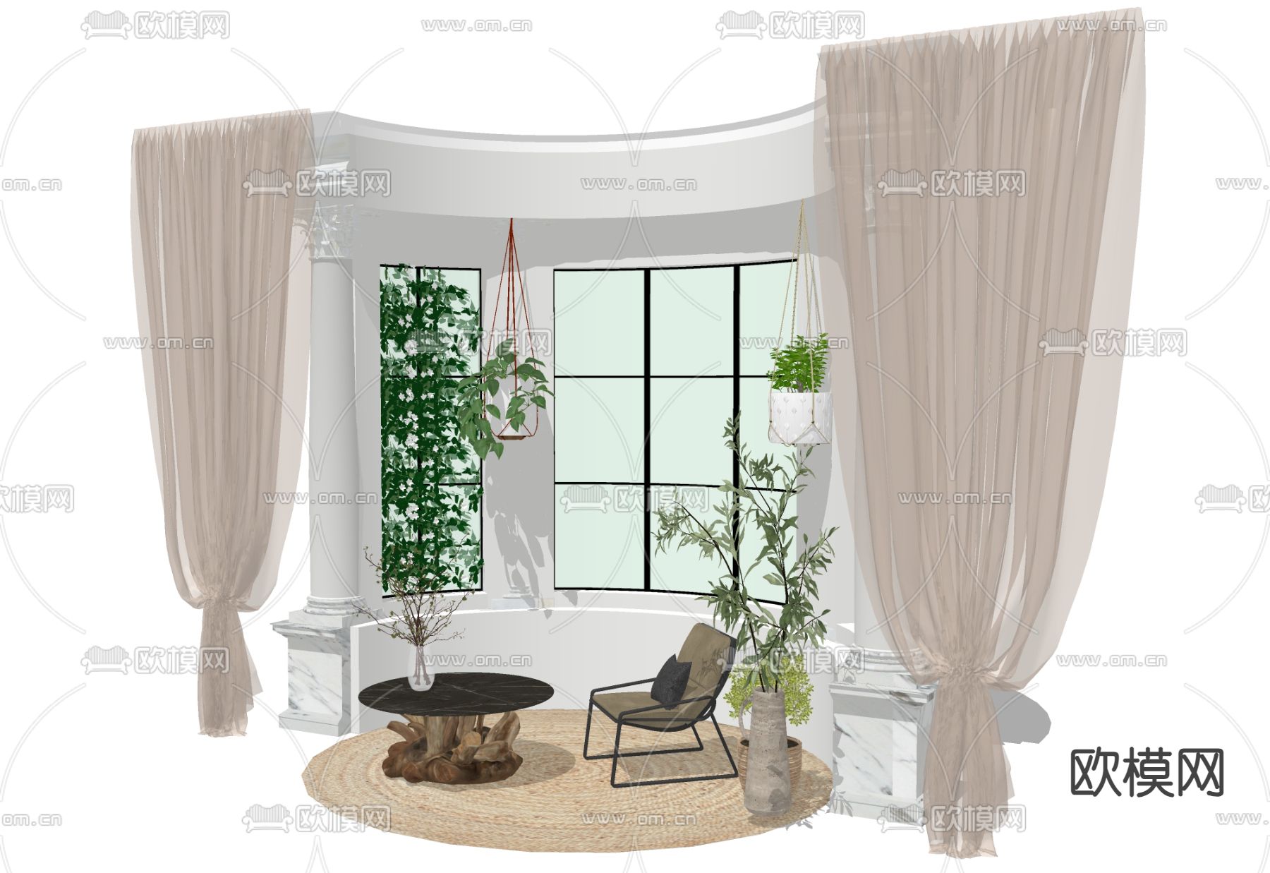 欧式飘窗阳台 休闲露台窗户su模型下载（渲染图2）
