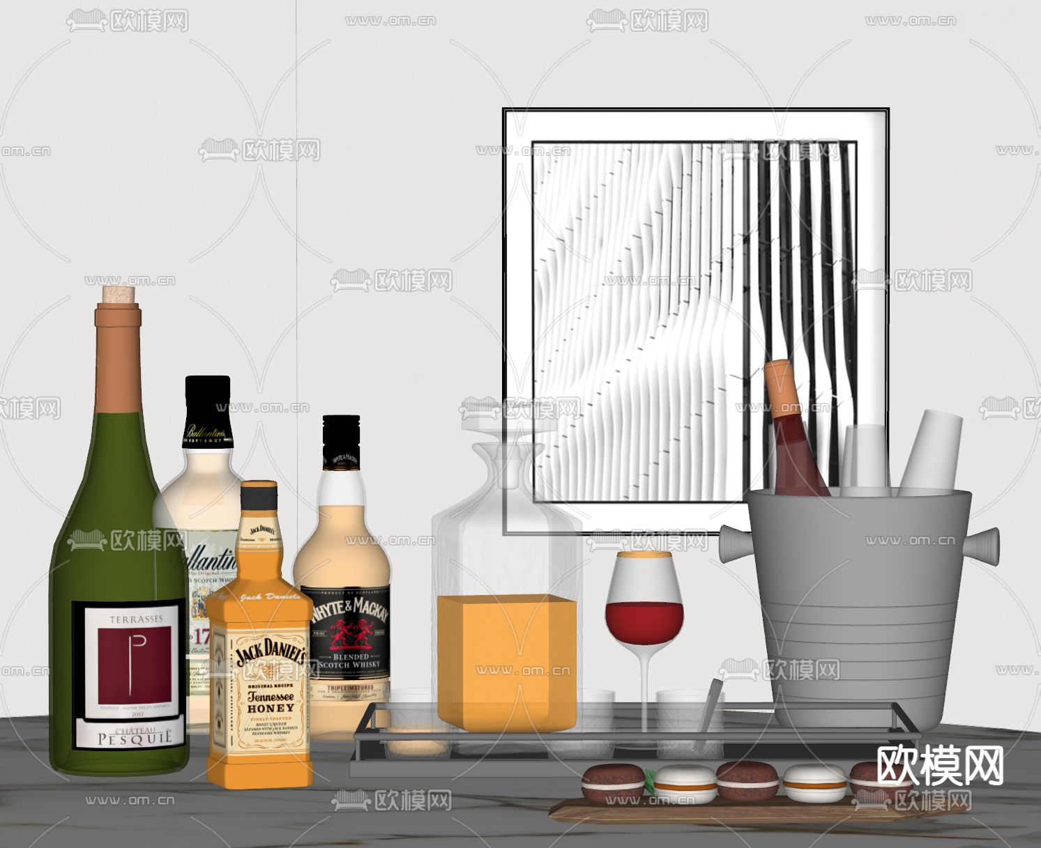 现代酒瓶 酒水 洋酒su模型