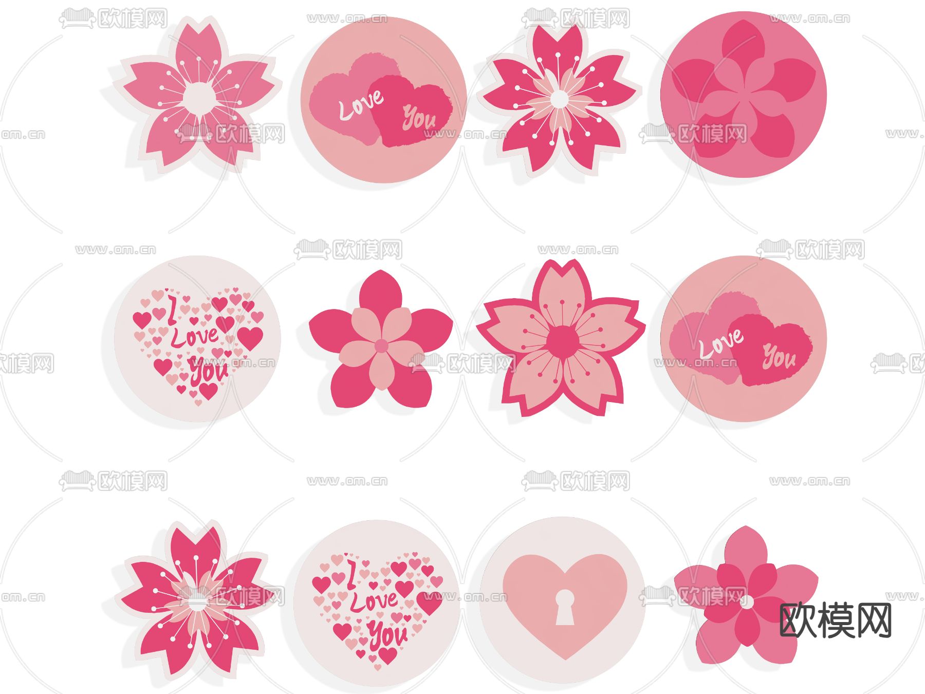 樱花墙饰 花卉剪影 图标墙贴su模型下载（渲染图1）