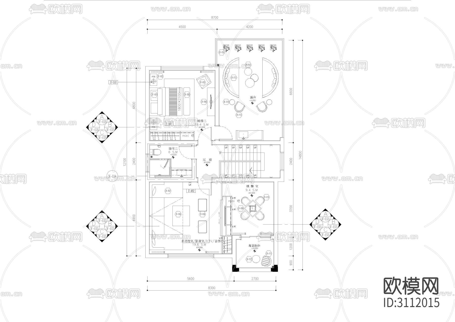 私人别墅 家装装修cad平面图下载（渲染图4）