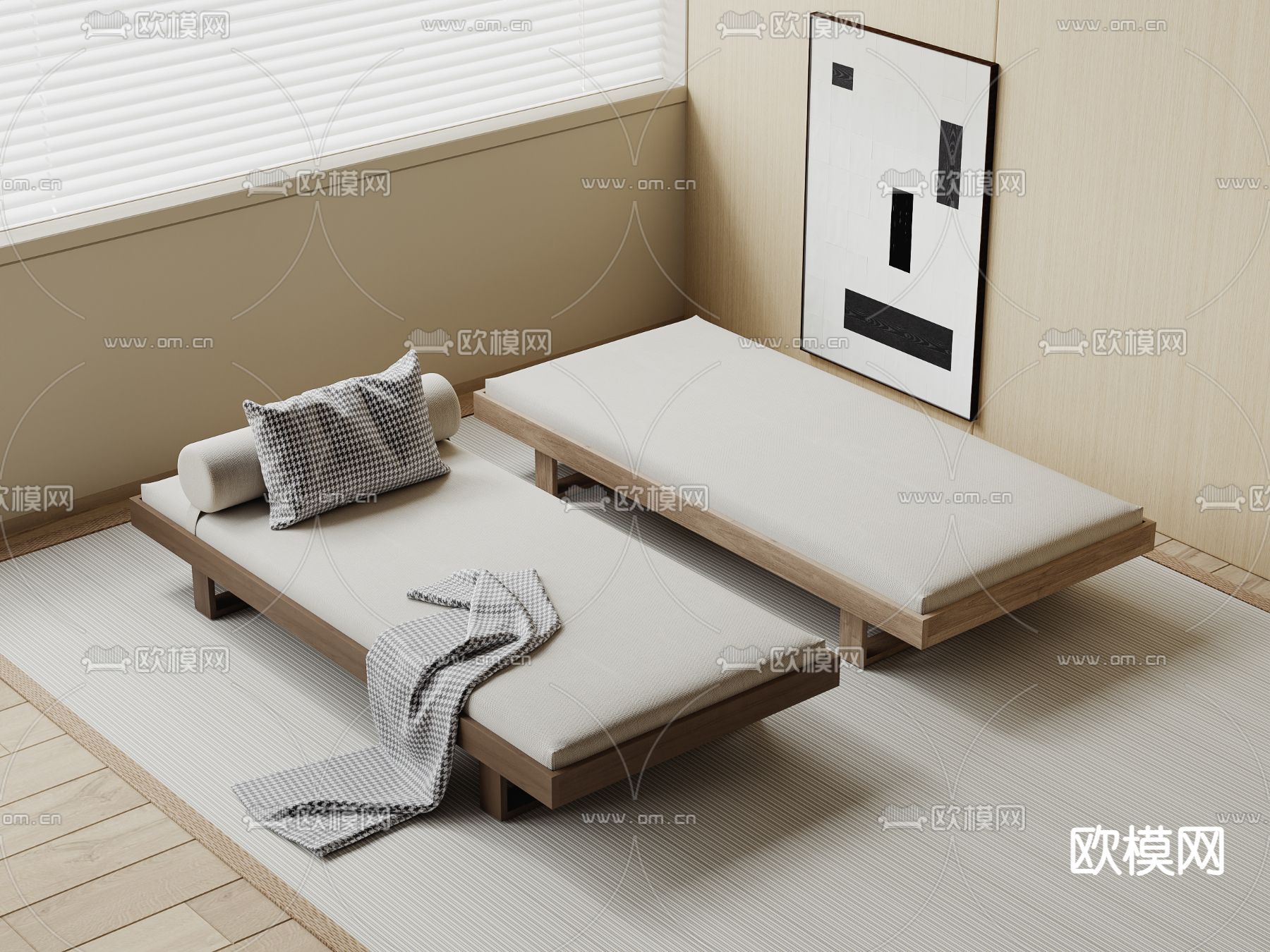 现代沙发凳su模型下载（渲染图2）