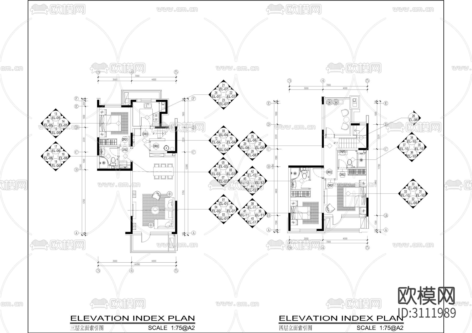 叠拼户型 家居住宅全套cad图库下载（渲染图10）