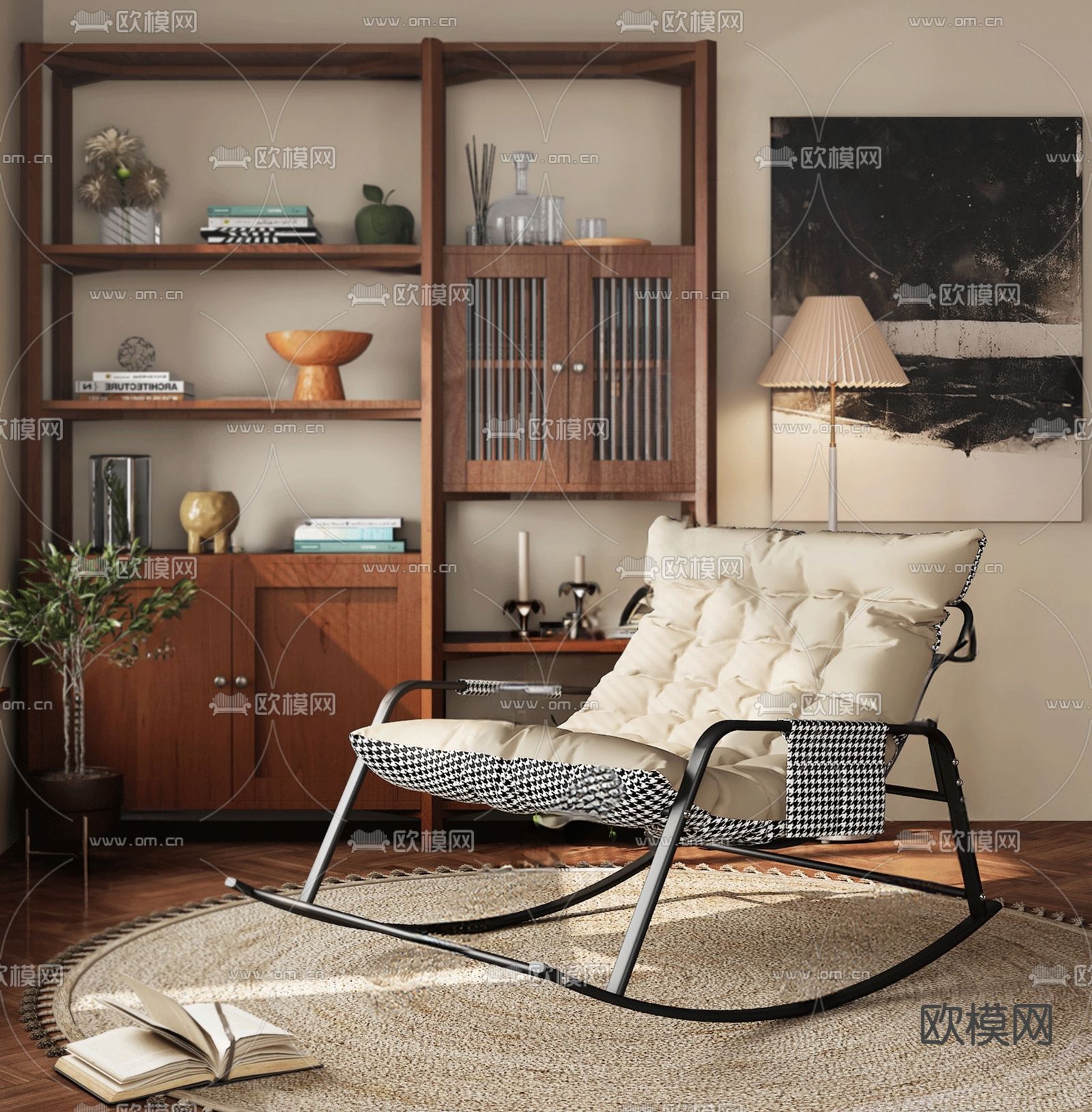 现代摇椅 休闲躺椅su模型下载（渲染图1）