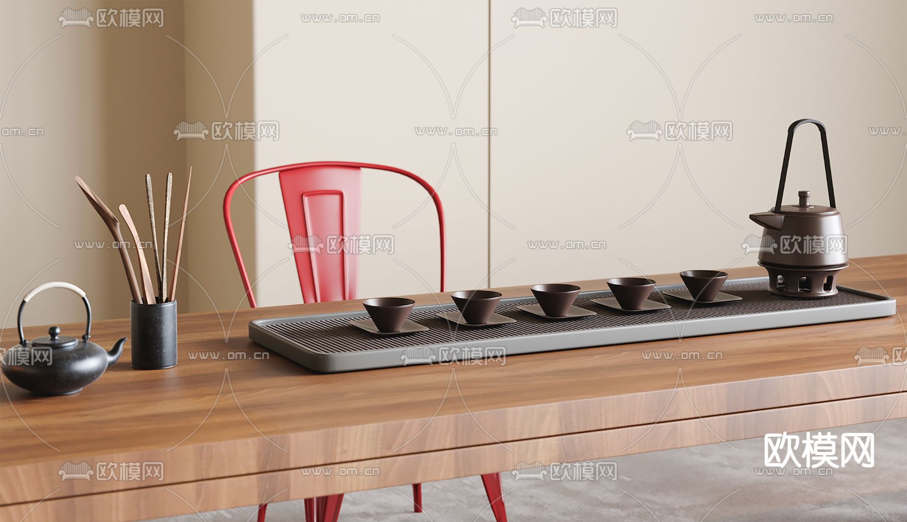 现代茶具 茶杯 茶壶su模型下载（渲染图2）