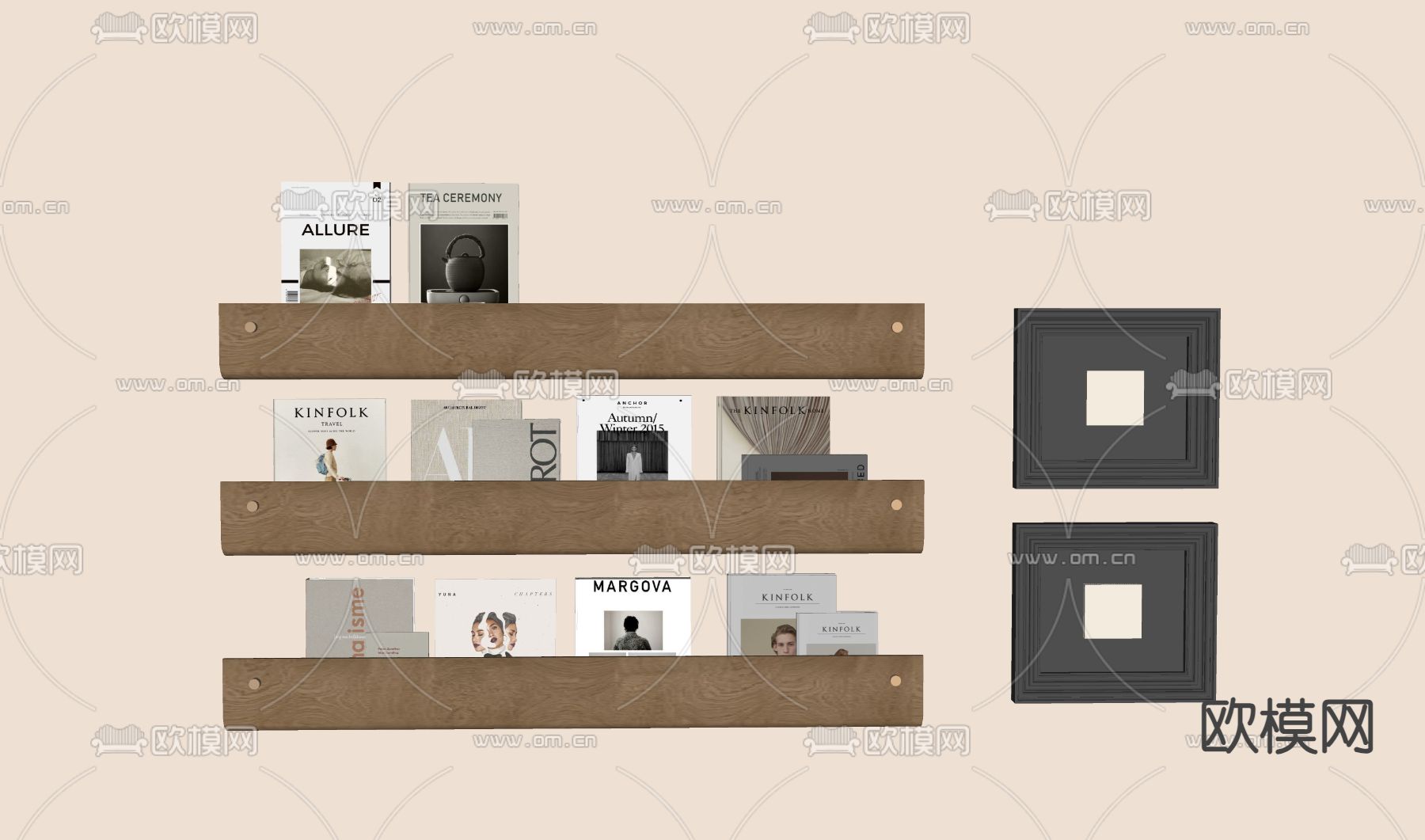 现代木纹装饰书架su模型下载（渲染图1）