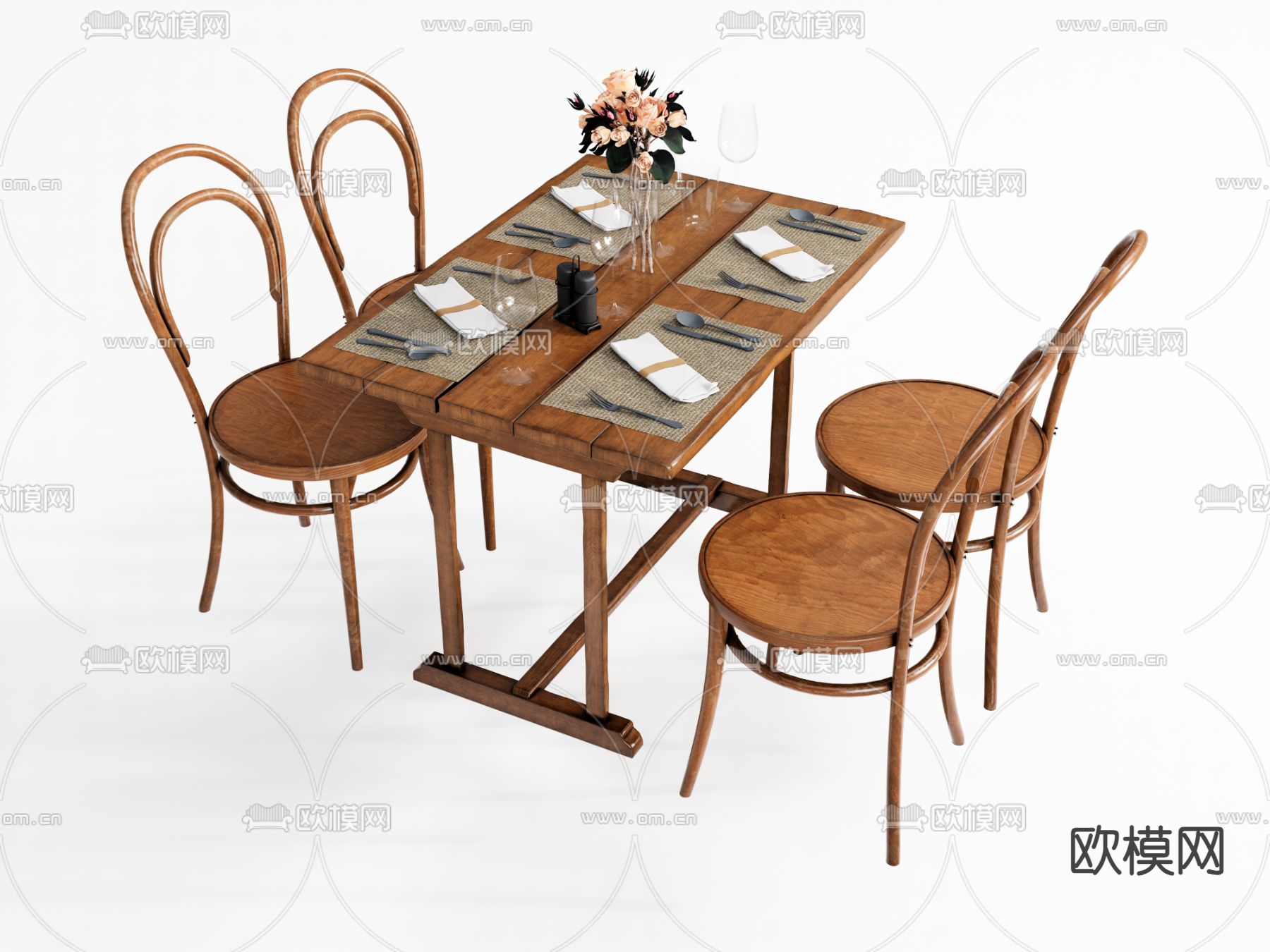 中古风餐桌椅su模型下载（渲染图2）