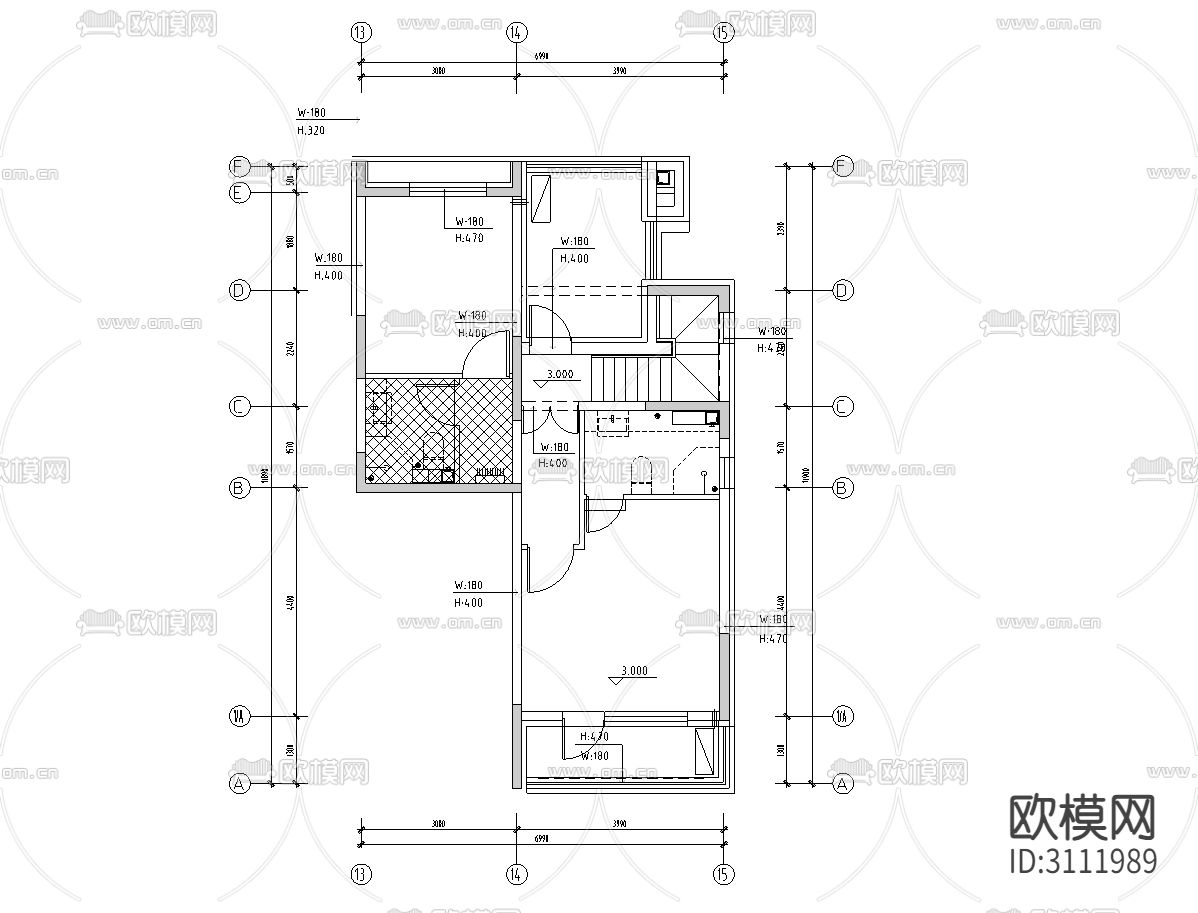 叠拼户型 家居住宅全套cad图库下载（渲染图1）
