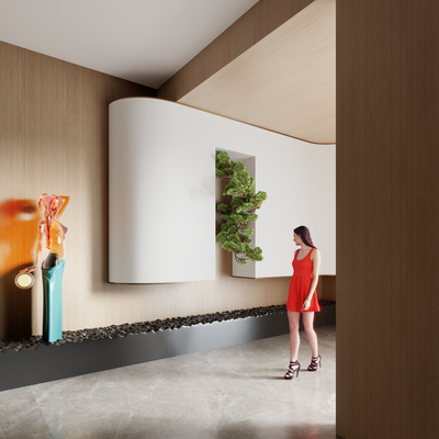  办公室 过道景观su模型 