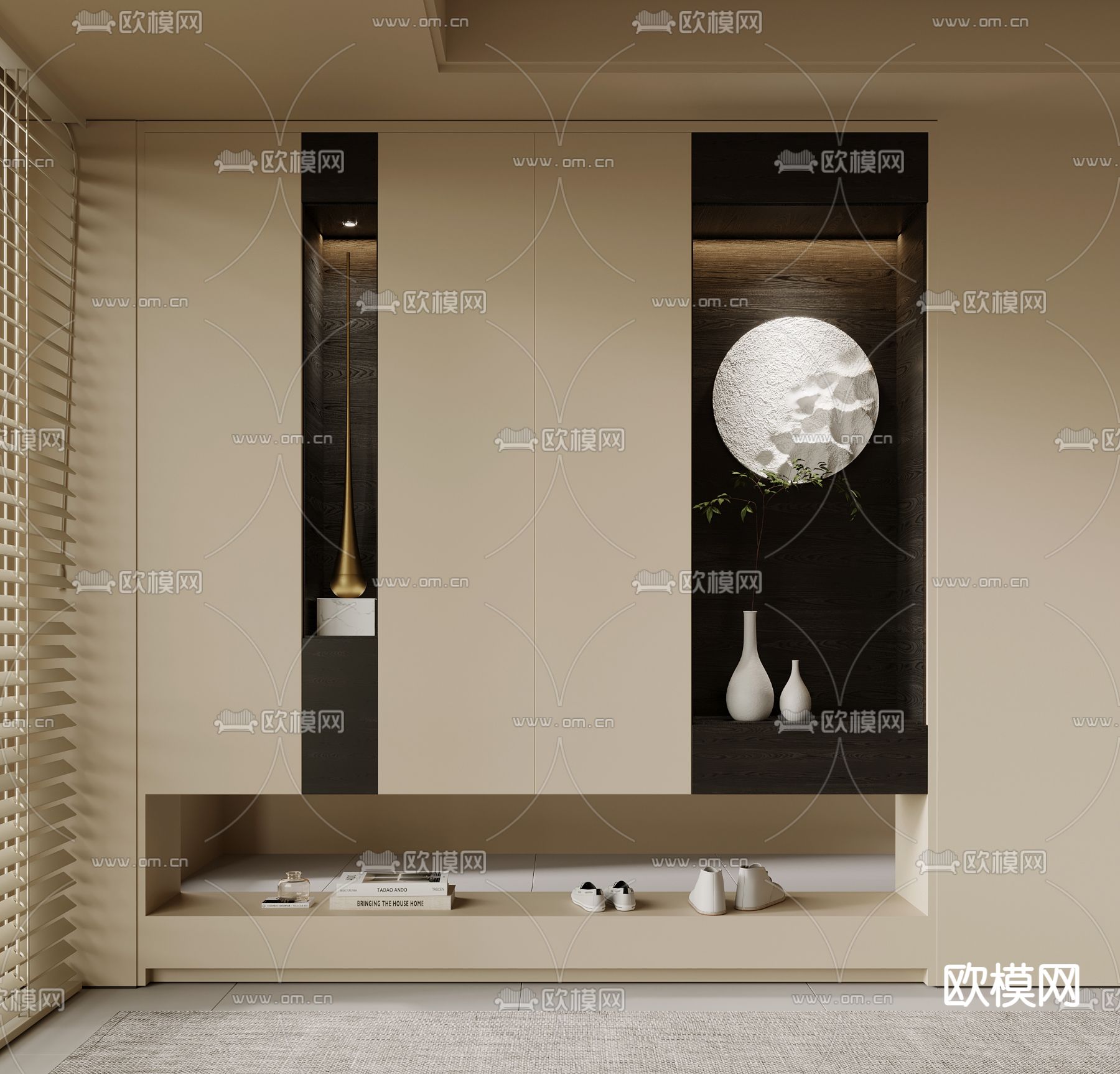 玄关鞋柜 玄关墙su模型下载（渲染图2）