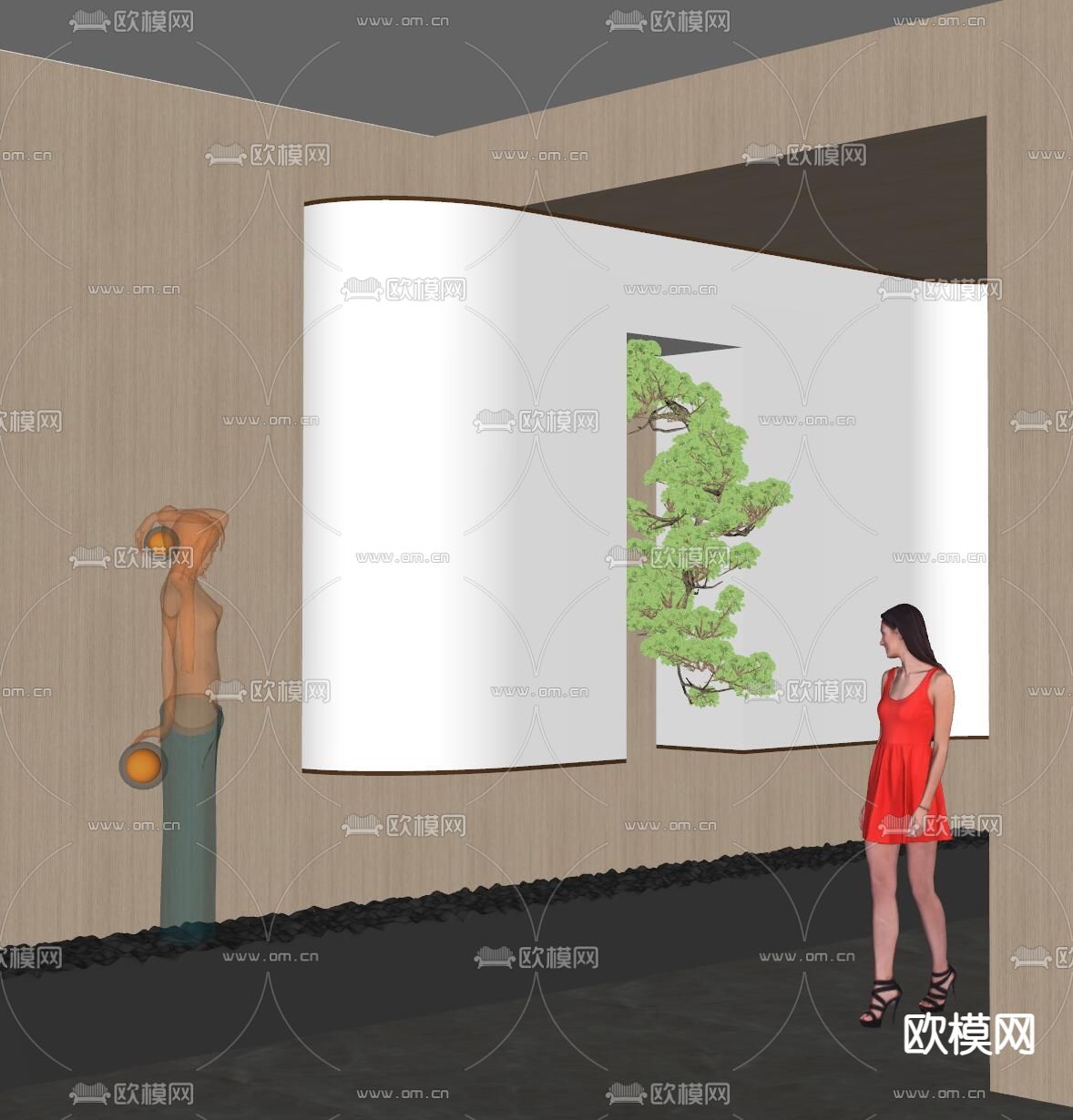 办公室 过道景观su模型下载（渲染图2）