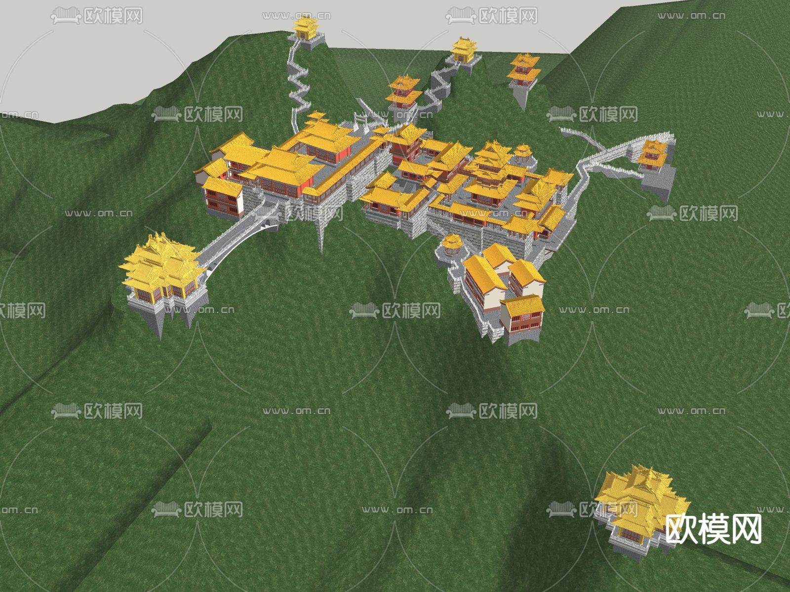 中式古建筑群su模型下载（渲染图1）