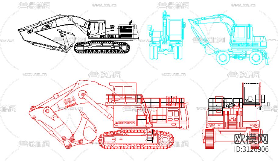 起重机 挖掘机 车型cad图库下载（渲染图4）