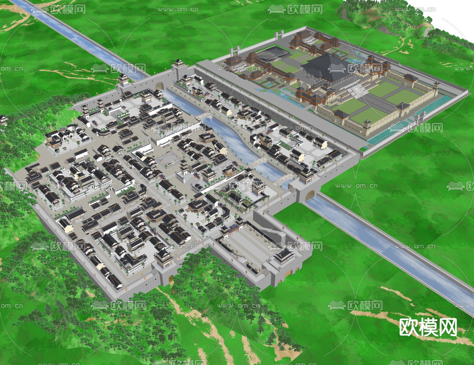 中式古建筑群su模型下载（渲染图2）