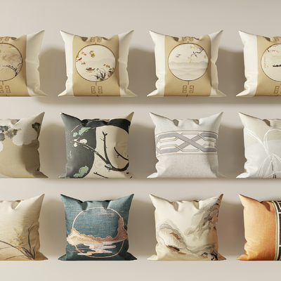  新中式抱枕su模型 