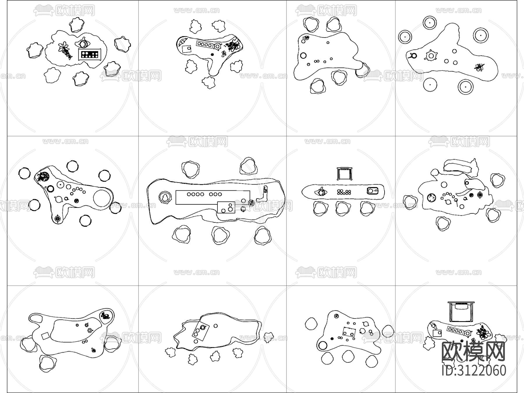 新中式茶室 茶桌椅 茶台cad图库下载（渲染图2）