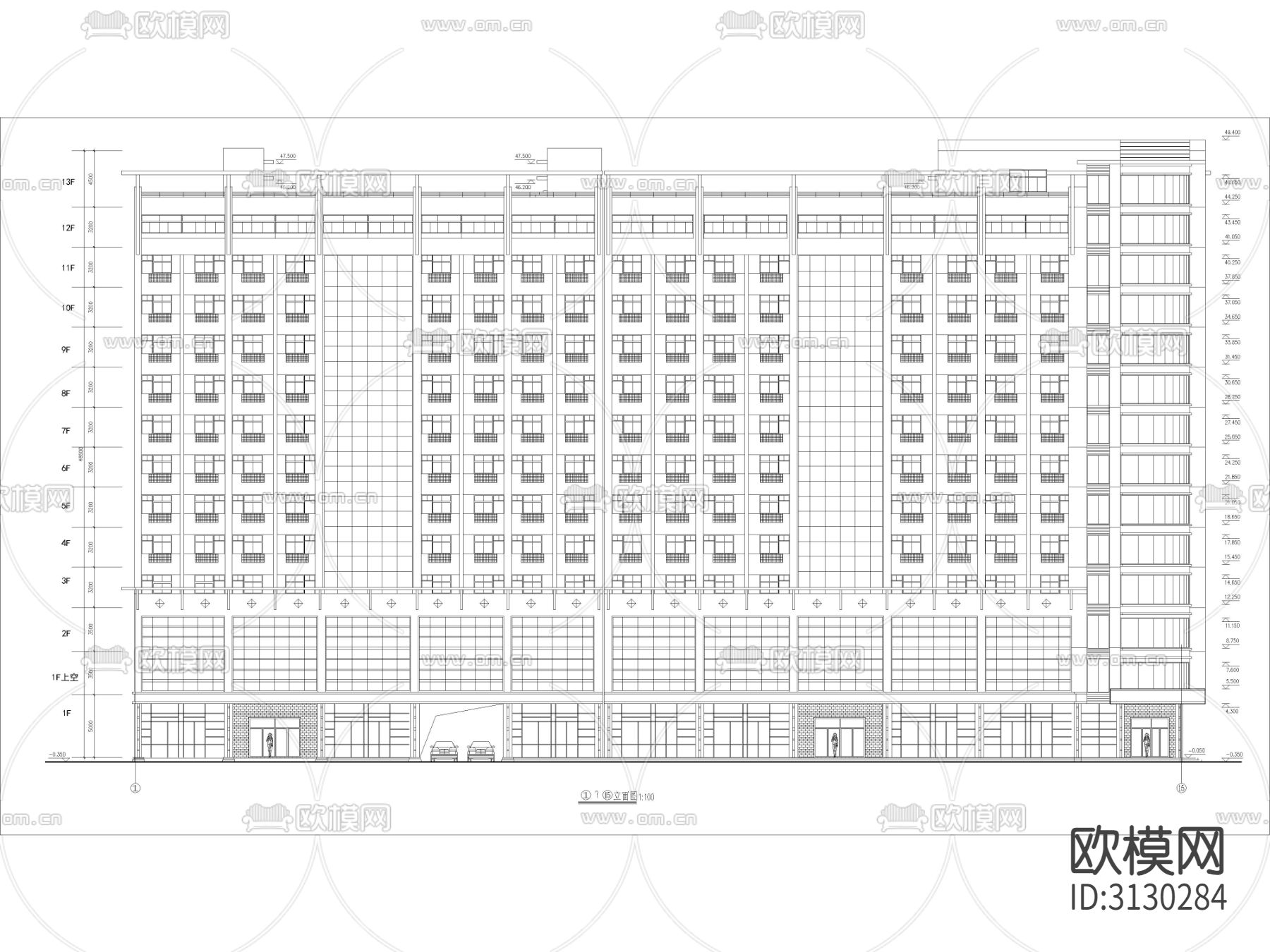 商业综合楼 办公楼cad施工图下载（渲染图2）