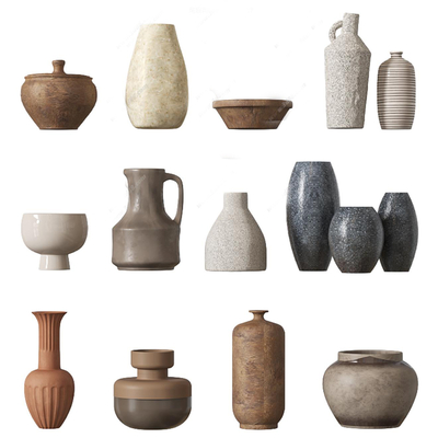  侘寂风陶瓷 器皿摆件su模型 