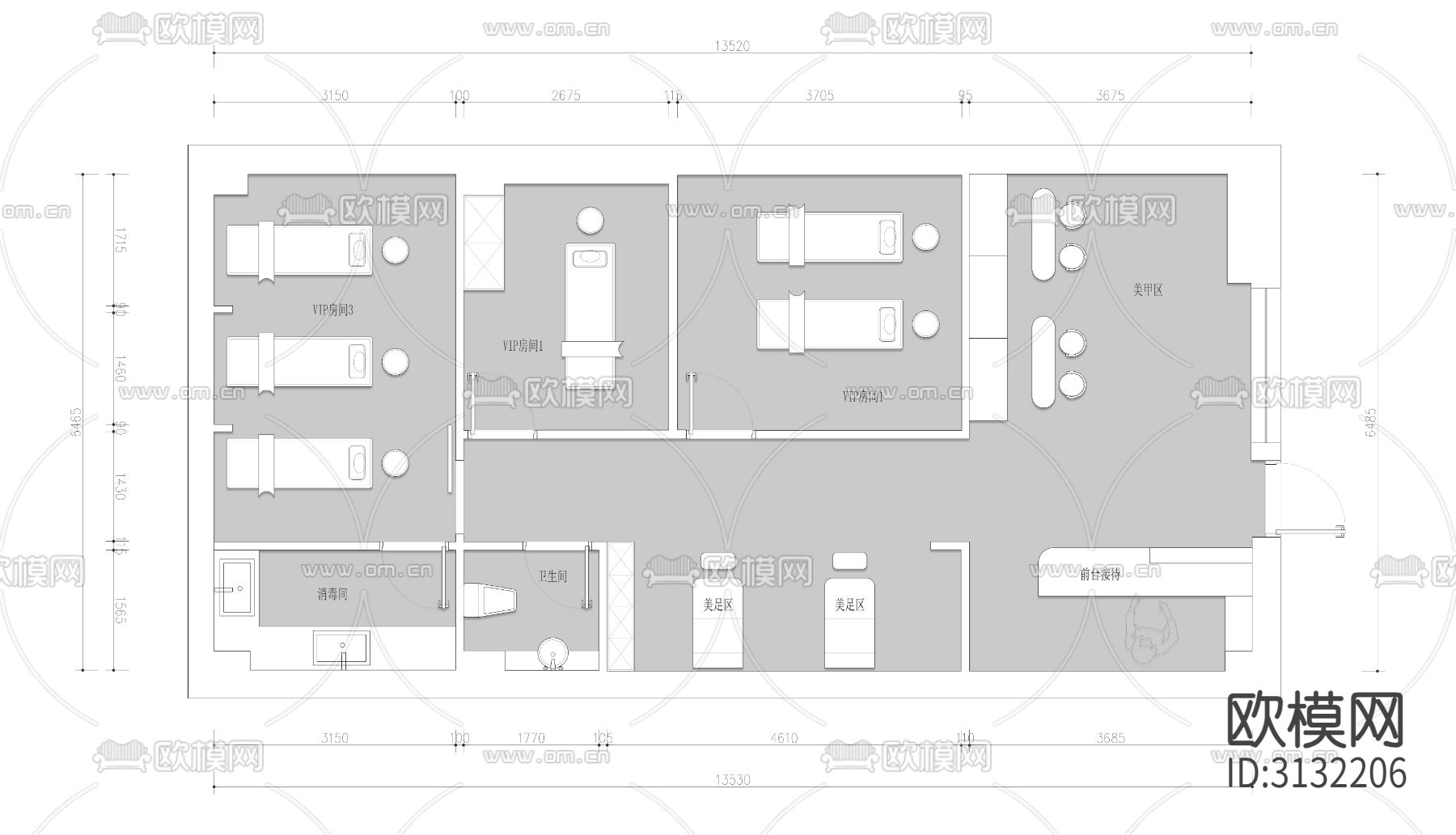 美容美甲cad平面图下载（渲染图1）