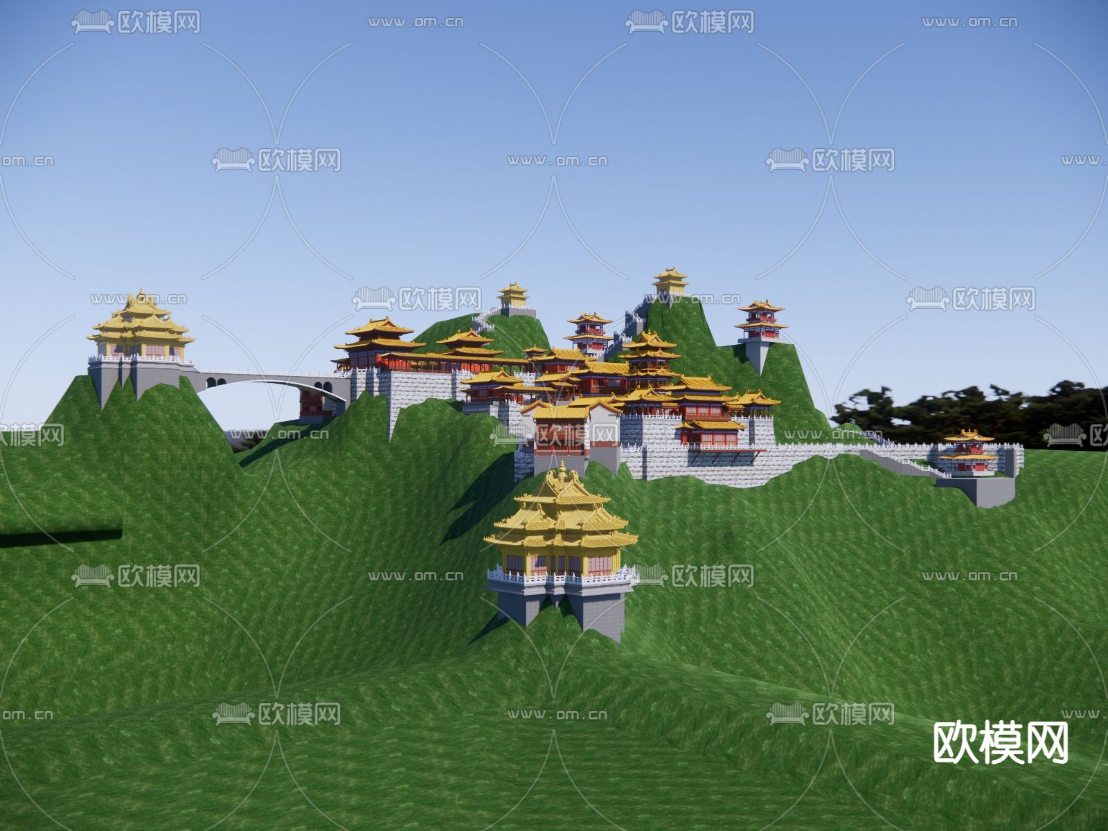 中式古建筑群su模型下载（渲染图4）